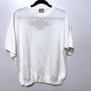 Vintage embroidered sweater short sleeve flower